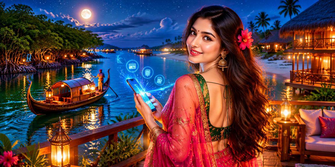 সুন্দরবনের পটভূমিতে বাংলাদেশি ব্যবহারকারী মোবাইলে 610d লটারি ও গেম উপভোগ করছেন